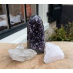 Super ruw Magical trio kleine maat van Amethist in freeform , Rozekwarts en Bergkristal