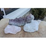 Speciale  Magical Trio of Gouden Driehoek  in de kleine maat met  Amethist,  Marokkaans Bergkristal en Rozekwarts extra zuivere kwaliteit