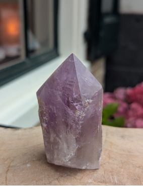 Magical Trio of Gouden Driehoek  Amethist- Rozekwarts-Bergkristal ' in geslepen ruwe punt kristallen medium size, extra natuur en extra helder
