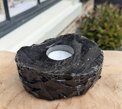 Zwarte obsidiaan theelicht ruw