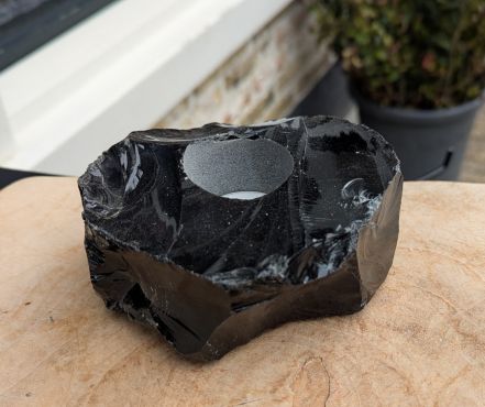 Zwarte obsidiaan theelicht ruw