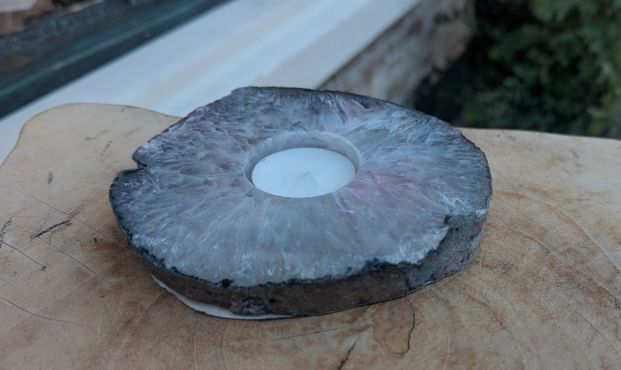 Theelicht houder blauwe agaatschijf